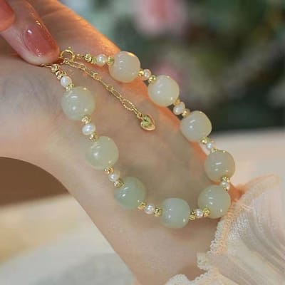 Modieuze Groene Imitatie Jade Kralen Armband Voor Vrouwen Elegante Zoete Polsketting Hofstijl Banket Dagelijkse Sieraden Matching brown