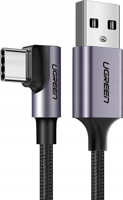 Ugreen USB-A naar USB-C Kabel 3m Grijs - Hoekstekker, Gevlochten