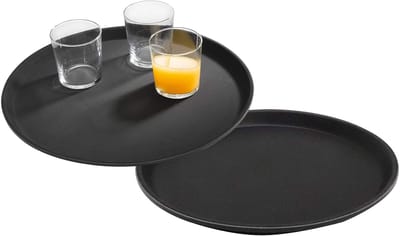 APS Gastro Serveertablet Rond - GFK Antislip - Horeca Dienblad Zwart - Ø27.5cm - Set van 2