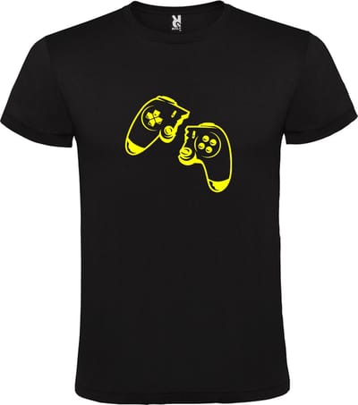 Zwart T-shirt ‘Game Controller’ Geel Maat XS
