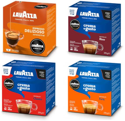 Lavazza A Modo Mio - Espresso Delizioso - Crema e Gusto Classico - Crema e Gusto Forte - Crema e Gusto Ricco - Proefpakket - 144 (4x36) Koffiecups