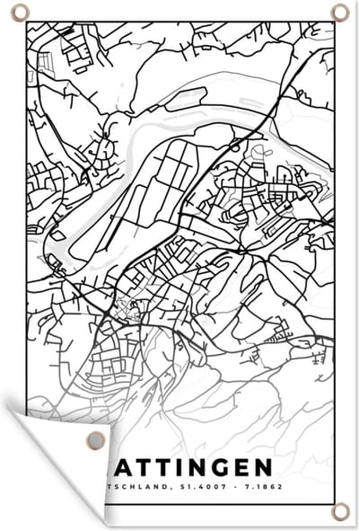 Muurdecoratie Hattingen - Kaart - Plattegrond - Stadskaart - 120x180 cm - Tuinposter - Tuindoek
