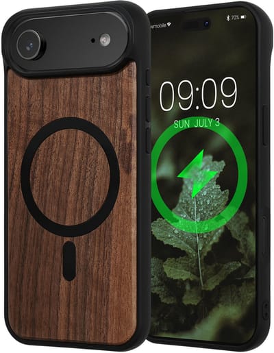 kwmobile Hoesje voor Apple iPhone Air Smartphonehoesje – Cover van hout en TPU – Compatibel met MagSafe – Case in donkerbruin / zwart