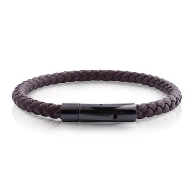 Armband Heren - Armband Mannen - Armband Dames - Heren Armband - Armband - Leer met Zwarte Schakel - Mason
