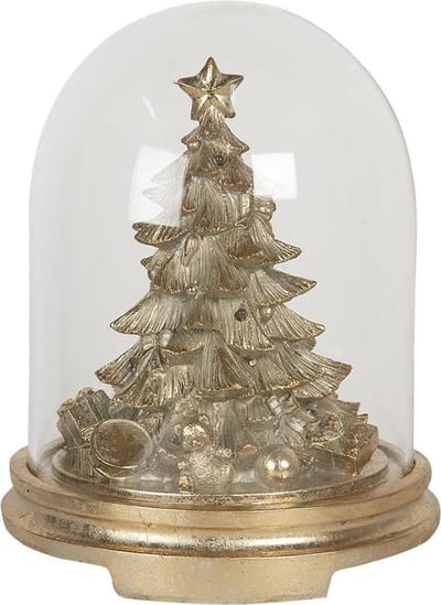 Clayre & Eef Kerststolp Ø 25*32 cm LED Transparant Kunststof, Glas Rond Glazen Stolp Stolp met Decoratie