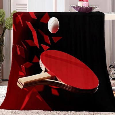 Sporttafeltennis Flanellen Deken - Zachte Plaid - Gezellig Ontspannen - Uniek Decoratief - 180 x 200 cm - Zwart en Rood