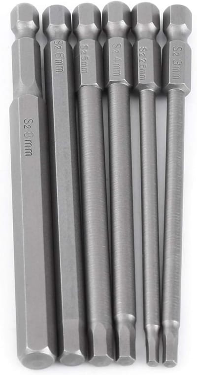 Set van 6 Magnetische Hex Schroevendraaier Bits van 100mm met H2.5, H3, H4, H5, H6 en H8 voor Precisiewerk en Klusprojecten