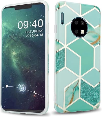 Cadorabo Hoesje geschikt voor Huawei MATE 30 in Groen Lichtgroen Goud Marmer No. 3 - Beschermhoes gemaakt van TPU siliconen Case Cover met mozaïek motief