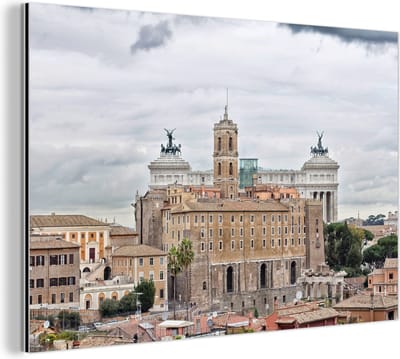 Wanddecoratie Metaal - Aluminium Schilderij Industrieel - Rome - Stad - Gebouwen - 150x100 cm - Dibond - Foto op aluminium - Industriële muurdecoratie - Voor de woonkamer/slaapkamer