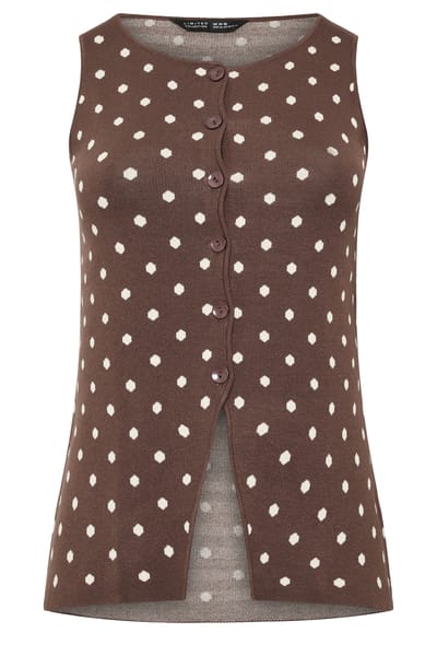 Limited Collection Chocoladebruin Gilet Met Stippen Size 50-52