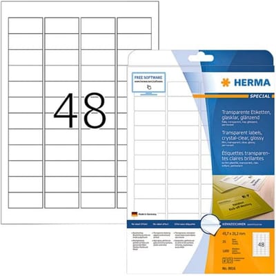 Herma 8016 Folie-etiketten 45.7 x 21.2 mm Folie, glanzend Transparant 1200 stuk(s) Permanent hechtend Laser (zwart/wit), Kopiëren (zwart/wit), Laser