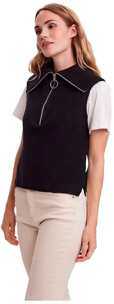 Vero Moda Trui Vmmyrna Sl Cropped Highneck  Zip Ve 10254342 Black Dames Maat - S
