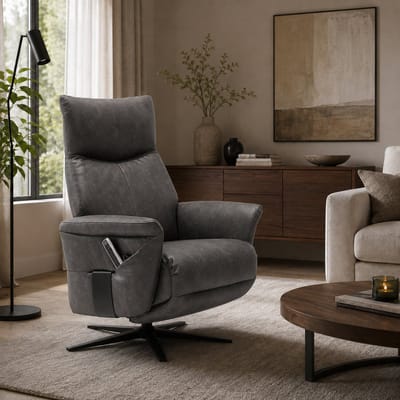 Relaxfauteuil Ravi – Elektrische Relaxstoel met 2 Motoren & Afstandsbediening – Accu – 180° Draaibaar – Micro Leder – Antraciet