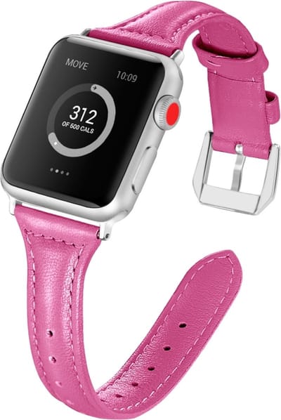 Leren bandje - geschikt voor Apple Watch 1/2/3/4/5/6/7/8/9/10/11/ SE (1,2,3) met maat 38 mm / 40 mm / 41 mm en 42 mm (Watch 10/11) - roze