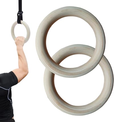 Gymnastiekringen Hout - Oefenringen Set - Kracht Training - Verbeterde Grip - 19 cm Diameter - Natuurlijk Hout