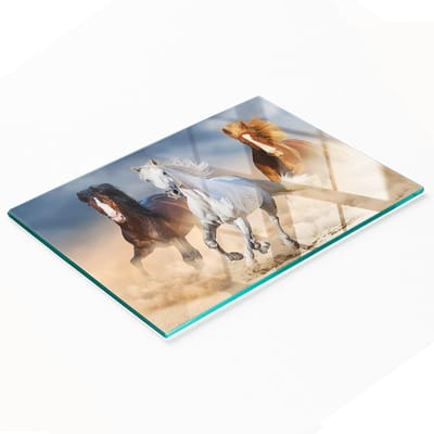 Decoratieve glazen keukensnijplank met paarden in de woestijn, 80x52 cm