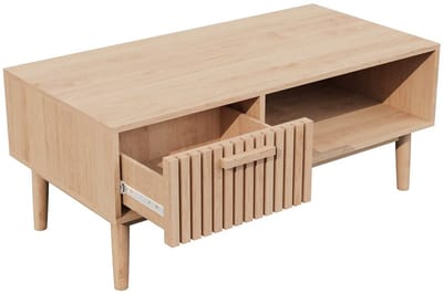 JOYNEXTBUY - Salontafel - Bijzettafel - Lade - Opbergplank - Geribbeld Design - Multifuntioneel - 100cmx50cmx43cm - MDF - Naturel