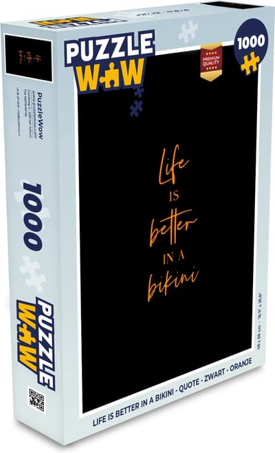 Puzzel Life is better in a bikini - Quote - Zwart - Oranje - Legpuzzel - Puzzel 1000 stukjes volwassenen