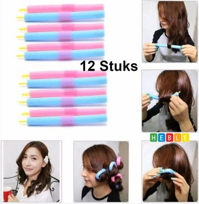 *** Soft Foam 12-delige set/Haarkrullerset - Foam Papillotten - Haarsrullerset/Krullen maken met Hair Foam Rollers - Kappers - van Heble® ***