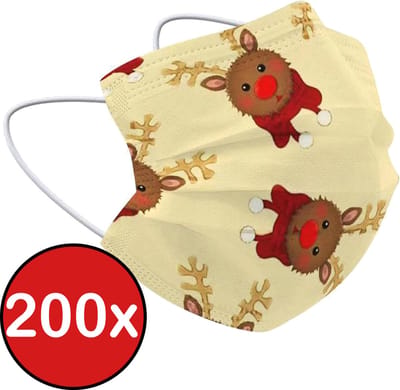 Mondkapje Kerst Wegwerp Mondmasker Mondkapjes Niet Medisch Universeel - Geel x Rendier - 200x
