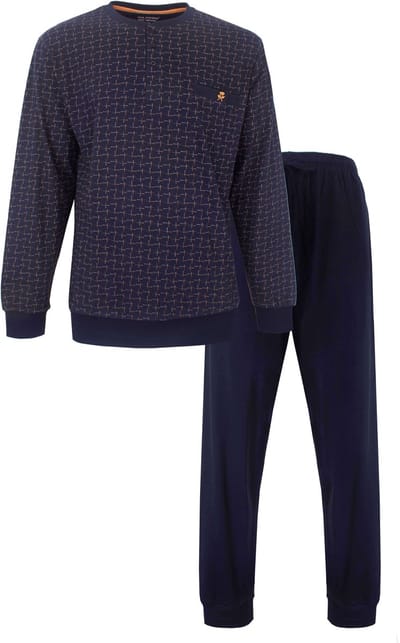 Paul Hopkins Heren Pyjama - Lange Mouwen - Geprint dessin - Donker Blauw - Maat S