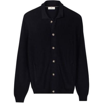 Thomas Maine Vest Egyptian Cotton Full Zip Buttons Half Cardigan Knit Navy / male