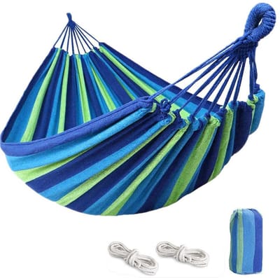 Hangmat - Tuinhangmat - Buitenhangmat - Ligstoel voor in de achtertuin - Campinghangmat - Campinguitrusting - Geschikt voor terrassen - balkons - camping - Blauw - 280*150 cm - 200 cm touw