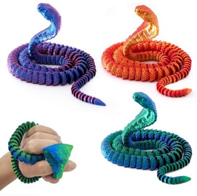 longziming -3D Geprinte Slang – 3D Geprinte Beweegbare Cobra Slang Decoratie – Flexibele Poseerbare Dierenfiguur – Bureau & Plank Accessoire – Fidget Speelgoed – 25×7 cm – Set van 3 Stuks