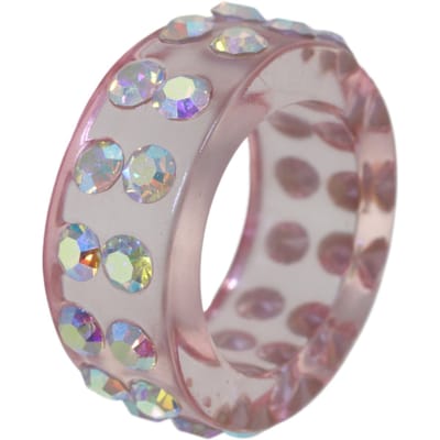 Behave - Ring - Trendy brede damesring – Roze acryl – Met iriserende kristallen – Y2K & Futuristische stijl – Nikkelvrij