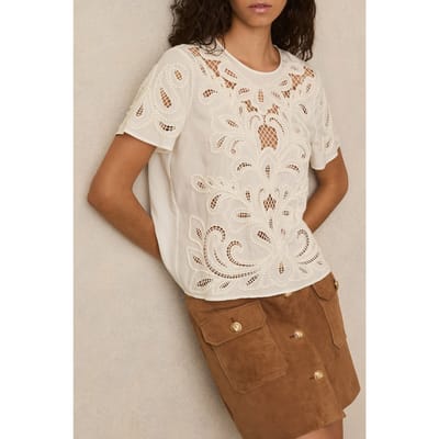 Reiss Floral Cut Out Top Ivory Size: 6 | Blouses Outlet | Dames | Wit