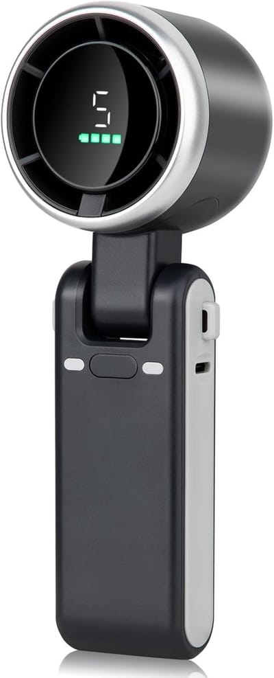 Mini hand ventilator - Draagbare ventilator - Vijf instelbare windsnelheden - 3600 mAh batterij - USB oplaadbare reisventilator voor nekmontage - 3 in-1 opvouwbare voor nekmontage - Ventilator geschikt voor zomerreizen, kantoor, school - zwart