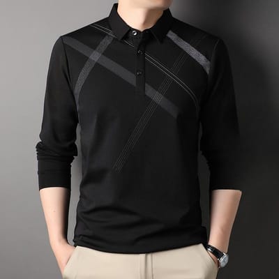 Middelbare en Oudere Papa Lente Revers T-shirt Lange Mouw Poloshirt Lente en Herfst Heren Onderhemd Dun XXXL