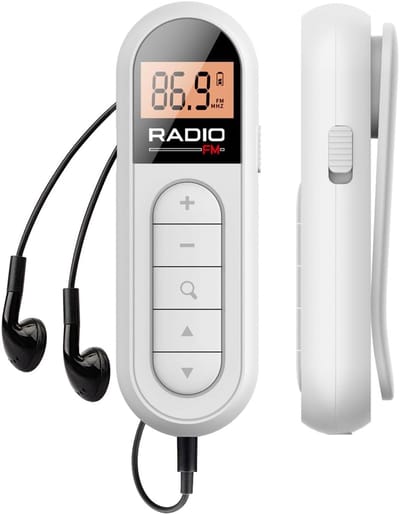Radio - FM Radio - Draagbare Oplaadbare Zakradio met LCD Display en Belt Clip - Voor Joggen en Wandelen - Wit