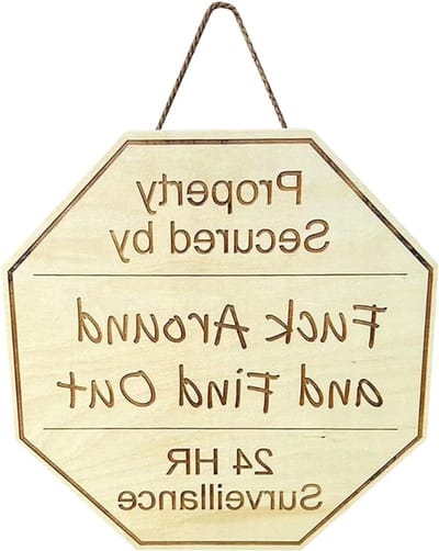 Tuin Waarschuwingsbord - Veiligheidsbord Huis - Huis Beveiligen - Houten Decoratie - 30 cm - Beige
