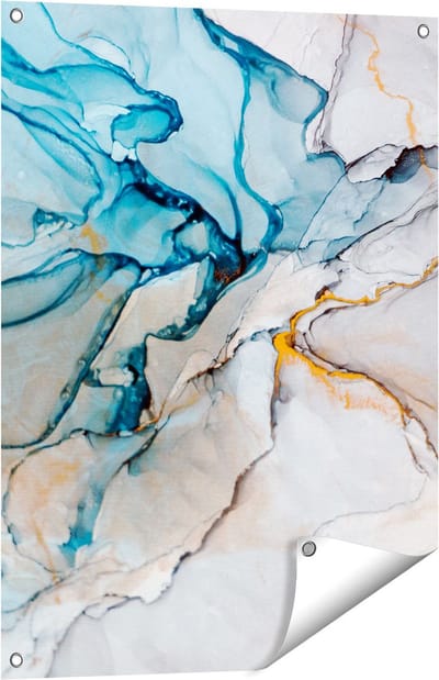 Gards Tuinposter Abstracte Kunst - Blauwe Grijze Marmer - 60x80 cm - Tuindoek - Tuindecoratie - Wanddecoratie buiten - Tuinschilderij