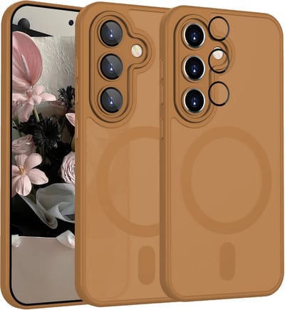 Casemania Hoesje Geschikt voor Samsung Galaxy S25 Plus - Bruin - Matte Armor Back Cover - Geschikt voor MagSafe