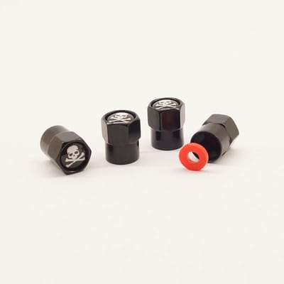 Schrader (auto) ventiel - Zwart piraat aluminium met afdichting