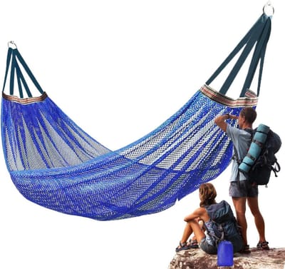 Camping Hangmat - Draagbare Hangmat - Buiten Ontspannen - Ademend Netstructuur - 260 x 146 cm - Blauw
