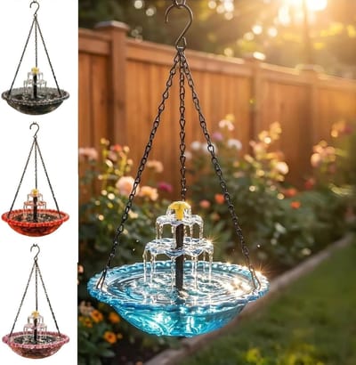 Hangende Zonne-energie Waterval Vogelbad - Buitenfontein met 2-Traps Watervalontwerp - Tuindecoratie voor Tuin, Terras - Blauw - 1 Stuk