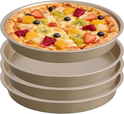 Ronde Pizza Bakplaat 25cm - 4 Stuks, Antiaanbaklaag, Duurzaam Staal, Ideaal voor Thuis Pizza Maken en Bakken