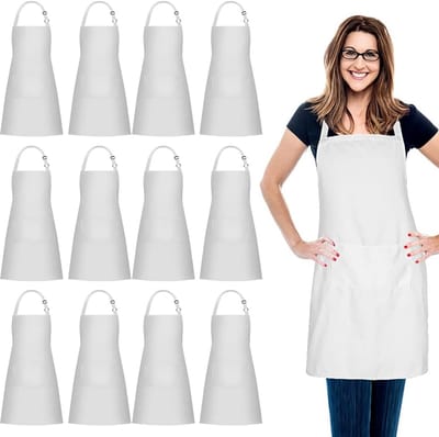 12 stuks 100% Katoenen Schorten Wit met 2 Zakken voor Keuken en Koken