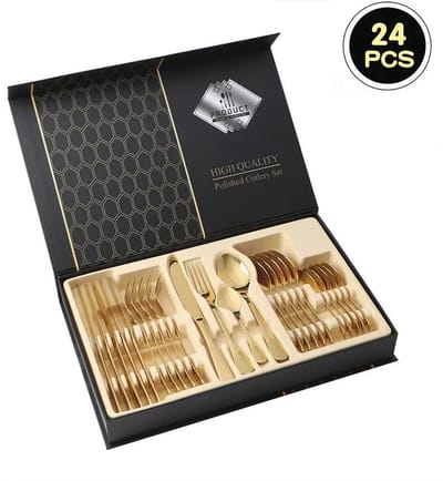D&A Bestekset - Bestekset 6 persoons - Bestekset goud - 24 Delige bestekset - Scandinavisch design - Roestvrijstaal - Goud