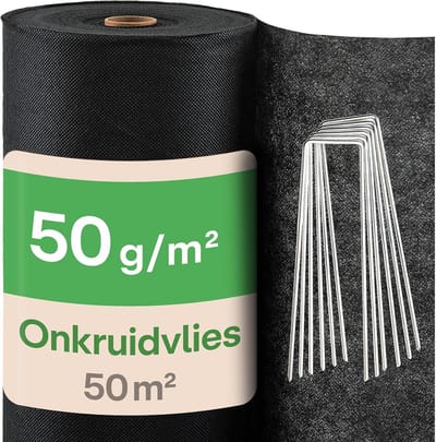 Waterdoorlatend Onkruiddoek 50m² - UV-Bestendige Anti-Onkruidmat met 24 Grondpennen