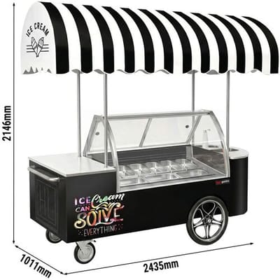GGM Gastro Speiseeiswagen - 2146mm - mit Waschbecken & runder Eistheke - für 9x 5 Liter Eisbehälter Zwart / Wit