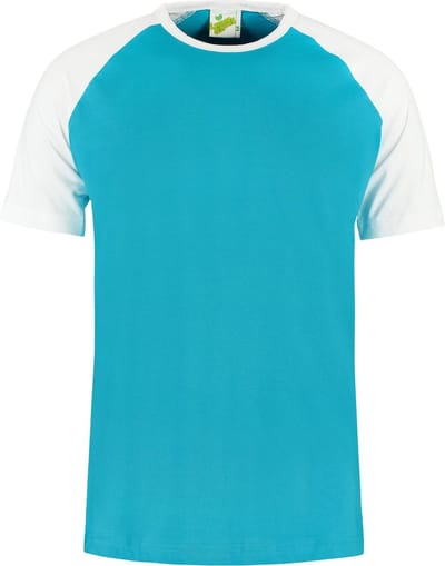 L&S T-shirt Baseball SS in de kleur Turquoise/ wit in de maat XXL