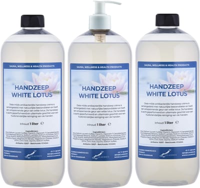 Handzeep White Lotus 1 liter - set van 3 stuks - met gratis pomp - Voordeelverpakking