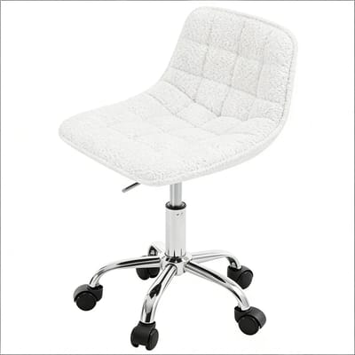 Witte Bureaustoel - Voor Comfortabel Thuiswerken en Kaptafel - Chenille Make-up Stoel - In Hoogte Verstelbaar met Metalen Voet - Wit