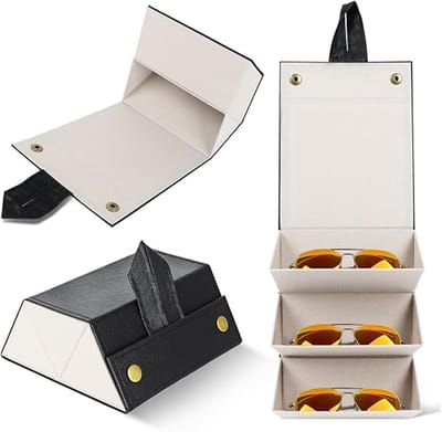 Etui met meerdere glazen - Brillendoos - 3 sleuven - Opvouwbaar - Opbergdoos voor zonnebrillen - Opbergdoos voor zonnebrillen - Reisbrillenkoker - Zwart - 16*13*6cm - Draagbare brillenkoker
