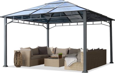 Tuinpaviljoen 4x4 m Aluminium Frame Polycarbonaat Dak ca. 8 mm Paviljoen Tuintent zonder Zijwanden