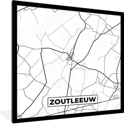 Fotolijst incl. Poster Zwart Wit- België – Zoutleeuw – Stadskaart – Kaart – Zwart Wit – Plattegrond - 40x40 cm - Posterlijst